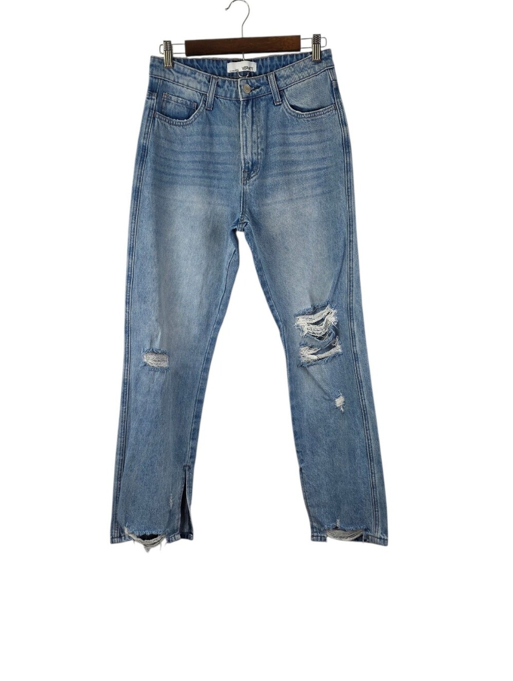 Vervet Womens Size 27 Distressed Mom Jeans Light Wash Denim High Rise Slit Sides